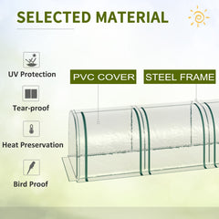 Outsunny 13' L x 3' W x 2.5' H Portable Tunneled Greenhouse with 4 Zippered Doors, Water/UV Fighting PVC Cover