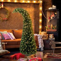 HOMCOM 6 ft Prelit Christmas Tree, Whimsical Xmas Tree Slim High Mountain Fir with 200 LEDs and Metal Stand, Green