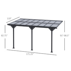 Outsunny 14.5' x 10' Aluminum Polycarbonate Pergola with UV Blocking for Outdoor Wall-Mounted Use, Family Shade, Gray