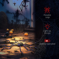 HOMCOM 3.25" Halloween Prop Light-up Oversized Spider, Outdoor Halloween Decoration with Light Up Bendable Legs
