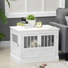PawHut Wooden Dog Crate End Table, Dog Crate Furniture with Triple Doors, Puppy Crate for Small Dogs Indoor Use, White