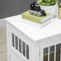 PawHut Wooden Dog Crate End Table, Dog Crate Furniture with Triple Doors, Puppy Crate for Small Dogs Indoor Use, White