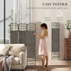 HOMCOM 3 Panel Folding Room Divider Portable Privacy Screen Wave Fiber Room Partition for Home Office Dark Gray