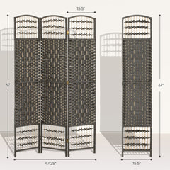 HOMCOM 3 Panel Folding Room Divider Portable Privacy Screen Wave Fiber Room Partition for Home Office Dark Gray