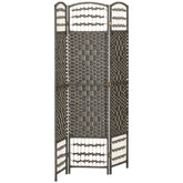 HOMCOM 3 Panel Folding Room Divider Portable Privacy Screen Wave Fiber Room Partition for Home Office Dark Gray