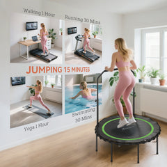 Soozier 45" Rebounder Trampoline for Adults, Foldable Mini Trampoline with Adjustable Handle Bar for Indoor Outdoor, Green