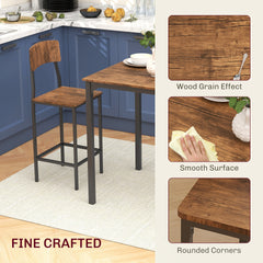 HOMCOM 3 Piece Pub Table and Chairs, Small Kitchen Table and Chairs, Square Dining Table with 2 Stools, Walnut and Black