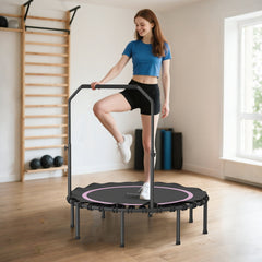 Soozier 48" Rebounder Trampoline for Adults, Foldable Mini Trampoline with Adjustable Handle Bar for Indoor Outdoor, Pink
