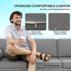 Outsunny Patio Couch PE Wicker Deep Seating Outdoor Sofa with Removable Cushions, 3 Seater Rattan Sofa, Outdoor Furniture for Balcony, Deck, Garden and Poolside, Gray