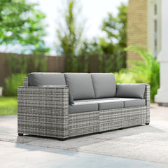 Outsunny Patio Couch PE Wicker Deep Seating Outdoor Sofa with Removable Cushions, 3 Seater Rattan Sofa, Outdoor Furniture for Balcony, Deck, Garden and Poolside, Gray