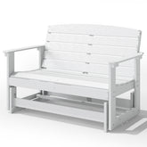 Outsunny Patio Glider Bench w/ HDPE Slatted Double Rocking Chair, White