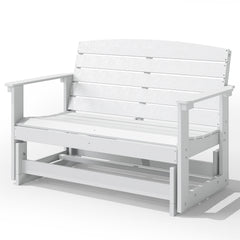 Outsunny Patio Glider Bench w/ HDPE Slatted Double Rocking Chair, White