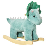 Qaba Kids Plush Ride-On Rocking Horse Triceratops-shaped Plush Toy Rocker with Realistic Sounds for Child 36-72 Months Green