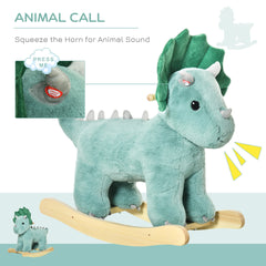Qaba Kids Plush Ride-On Rocking Horse Triceratops-shaped Plush Toy Rocker with Realistic Sounds for Child 36-72 Months Green