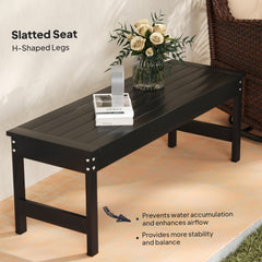 Outsunny 47" Outdoor Bench Seat, HDPE All-Weather Garden Bench, Backless Slatted Patio Bench for Yard, Porch, Park, Black