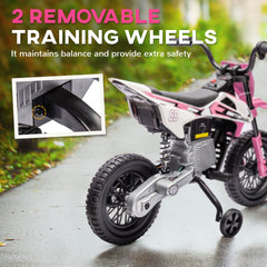 Qaba 12V Kids Electric Motorcycle w/ Twist Grip Throttle, Training Wheels, Rear Suspension & Music, Pink