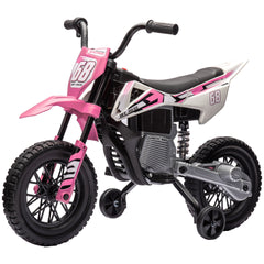 Qaba 12V Kids Electric Motorcycle w/ Twist Grip Throttle, Training Wheels, Rear Suspension & Music, Pink