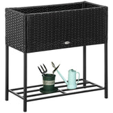 Outsunny PE Rattan Wicker Raised Flower & Vegetable Planter, Rack Shelf Box