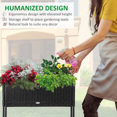 Outsunny PE Rattan Wicker Raised Flower & Vegetable Planter, Rack Shelf Box