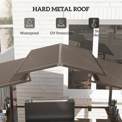 Outsunny 8 x 5ft Hardtop Grill Gazebo with Double Metal Roof, 2 Side Shelves and 4 Cup Holders for Patio Backyard Lawn Deck