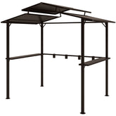 Outsunny 8 x 5ft Hardtop Grill Gazebo with Double Metal Roof, 2 Side Shelves and 4 Cup Holders for Patio Backyard Lawn Deck