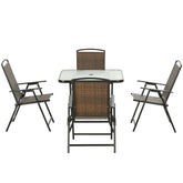Outsunny 5 Pieces Patio Table and Chairs, Foldable Wicker Outdoor Dining Table Set with Umbrella Hole, Dark Brown