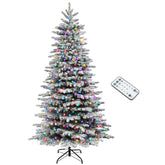 HOMCOM 7.5ft Snow Flocked Artificial Christmas Tree, Pre-Lit Christmas Tree with 500 LED Lights and 1264 Branch Tips, Green