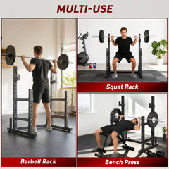 Soozier Adjustable Squat Rack, 660lbs Multi-Functional Bench Press Rack for Weight Lifting Home Gym Strength Training, Black