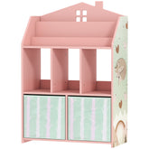 Qaba Kids Bookshelf with Storage, Toy Storage Unit with Book Display, Shelves and Fabric Drawers for Playroom Nursery, Pink