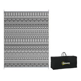 Outsunny Reversible Outdoor Rug Carpet RV Camping Rugs with Carry Bag, 8' x 10', Gray & Cream White Boho