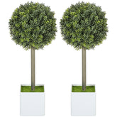 HOMCOM Lifelike Artificial Plants Set of 2, Fake Boxwood Topiary Balls with 114 PE Leaves for Home or Office Decor, Green
