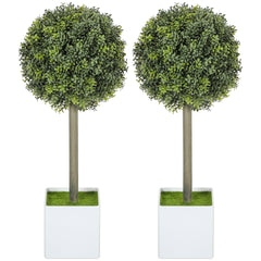 HOMCOM Lifelike Artificial Plants Set of 2, Fake Boxwood Topiary Balls with 114 PE Leaves for Home or Office Decor, Green