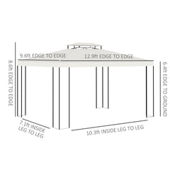 Outsunny 13' x 10' Patio Gazebo Outdoor Canopy Shelter w/ Double Vented Roof, Cream White