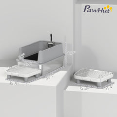 PawHut Extra Large Stainless Steel Cat Litter Box with Scoop & Pad, Anti-Urine Leakage, Easy Cleaning, Non-Sticky