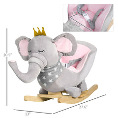 Qaba Baby Rocking Horse Elephant Rocking Chair Toddler Rocker Toy with Sound Wooden Base Seat for 1.5-3 Year Old, Gray