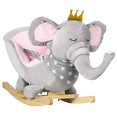 Qaba Baby Rocking Horse Elephant Rocking Chair Toddler Rocker Toy with Sound Wooden Base Seat for 1.5-3 Year Old, Gray