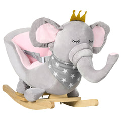 Qaba Baby Rocking Horse Elephant Rocking Chair Toddler Rocker Toy with Sound Wooden Base Seat for 1.5-3 Year Old, Gray