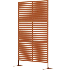 Outsunny Decorative Privacy Fence Screen, Metal Outdoor Privacy Screen Climbing Plant Trellis with Stand, 78" H x 48" W, Brown