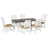 Outsunny Patio Dining Set for 6, Outdoor Furniture Set with a Table & Chairs, Cushions, Umbrella Hole for Garden, Backyard, or Poolside, Beige