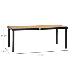 Outsunny 75" x 35" Outdoor Dining Table for 8 People, Rectangular Aluminum Frame Garden Table with All-Weather Faux Wood Top for Lawn, Patio, Natural