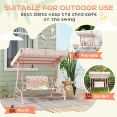 Qaba Kids Patio Swing Chair with Adjustable Canopy, Safety Belt for Patio, Garden, Poolside, Balcony, Pink