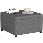 HOMCOM Round Storage Ottoman Bench, Button Tufted Ottoman with Flip Top for Living Room, Entryway and Bedroom, Gray