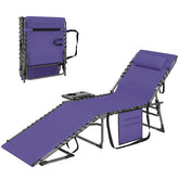 Outsunny Folding Outdoor Chaise Lounge Chair Tanning Chair with 5-Level Adjustable Back, Side Table, Pillow, Pocket, Purple