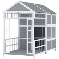 PawHut 79"L Large Dog House Outdoor, Wooden Dog Kennel with Porch, Storage Cabinet,Weatherproof Roof, Windows