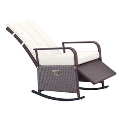 Outsunny PE Rattan Rocking Recliner with Footrest, Beige