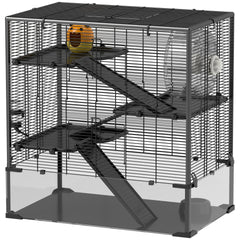 PawHut 4 Tier Hamster Cage with Deep Tempered Glass Bottom, Running Wheel, Hut, Water Bottle, Food Dish, 31" x 19" x 31.5"