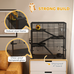 PawHut 4 Tier Hamster Cage with Deep Tempered Glass Bottom, Running Wheel, Hut, Water Bottle, Food Dish, 31" x 19" x 31.5"