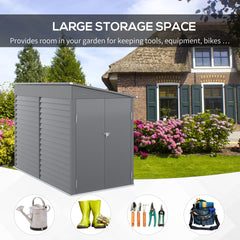 Outsunny 4.6' x 9' Outdoor Storage Shed, Lean to Metal Shed with Foundation Kit, Lockable Doors and Gloves for Patio, Lawn, Gray