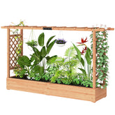 Outsunny Wooden Planter Box with Trellis, Hanging Roof and Drainage Holes for Climbing Plants, Vegetables, Herbs and Flowers