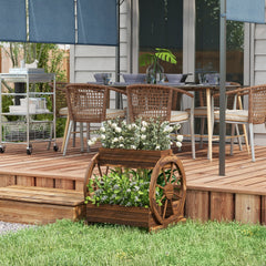 Outsunny Wooden Wagon Planter Box, 3-Tier Raised Garden Bed, for Vegetables Flowers Herbs, 25" x 21" x 24"